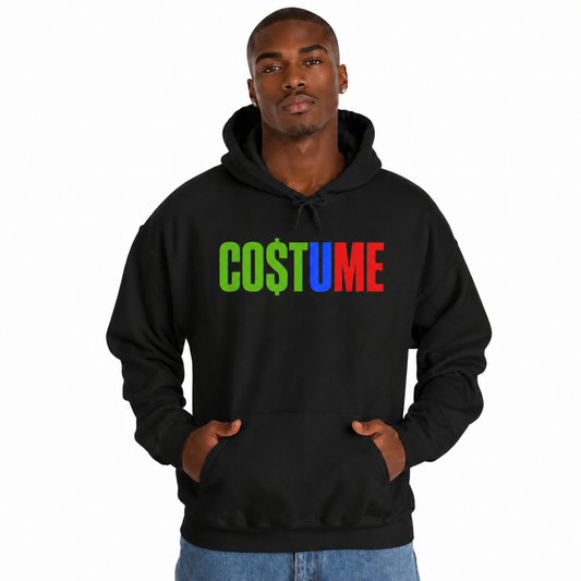 Statement CO$TUME Hoodie — Color Block “CO$TUME” Graphic Hooded Sweatshirt