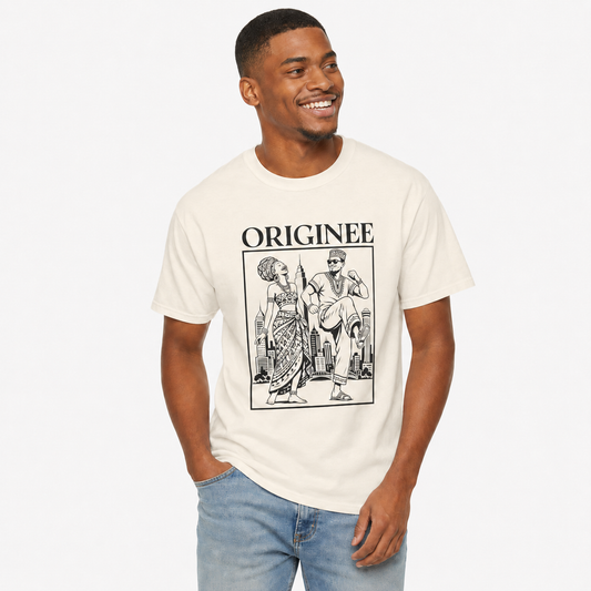 Originee Vintage-Inspired Graphic T-Shirt — Retro City Couple Illustration