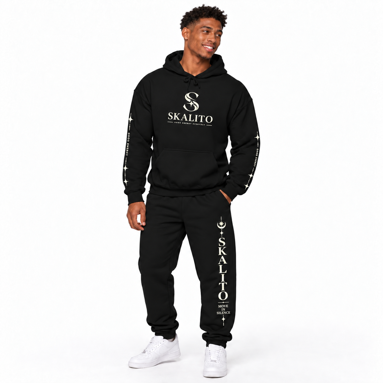 Skalito Logo Sweatpants – Black Joggers with 'SKALITO' Vertical Print