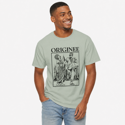 Originee Vintage-Inspired Graphic T-Shirt — Retro City Couple Illustration