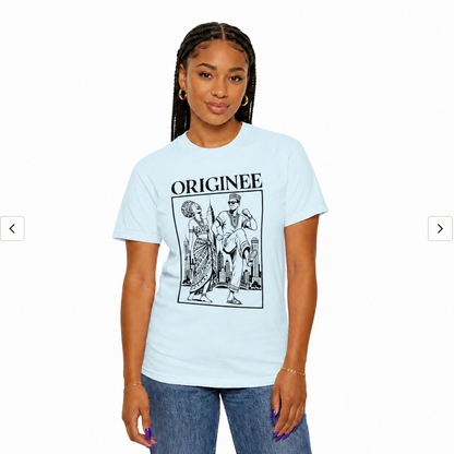 Originee Vintage-Inspired Graphic T-Shirt — Retro City Couple Illustration