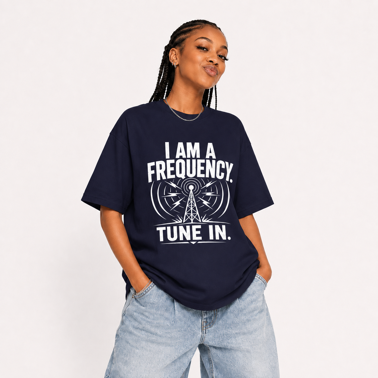 I Am a Frequency Tee — 'Tune In' Signal Tower Graphic T-Shirt