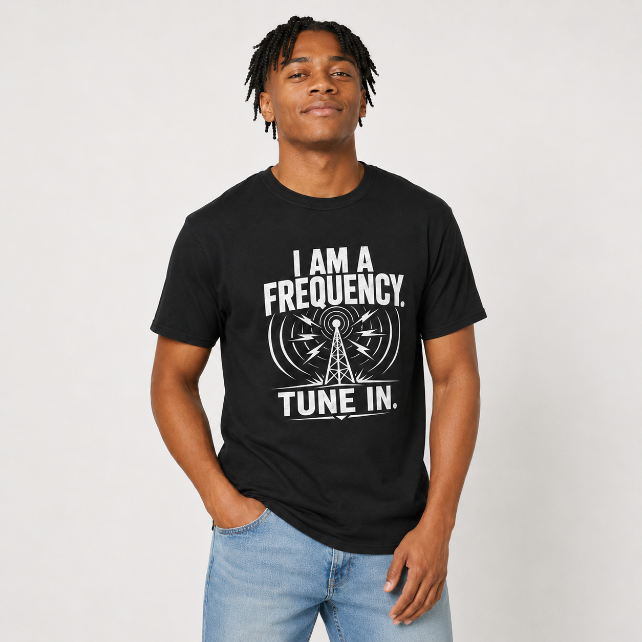 I Am a Frequency Tee — 'Tune In' Signal Tower Graphic T-Shirt