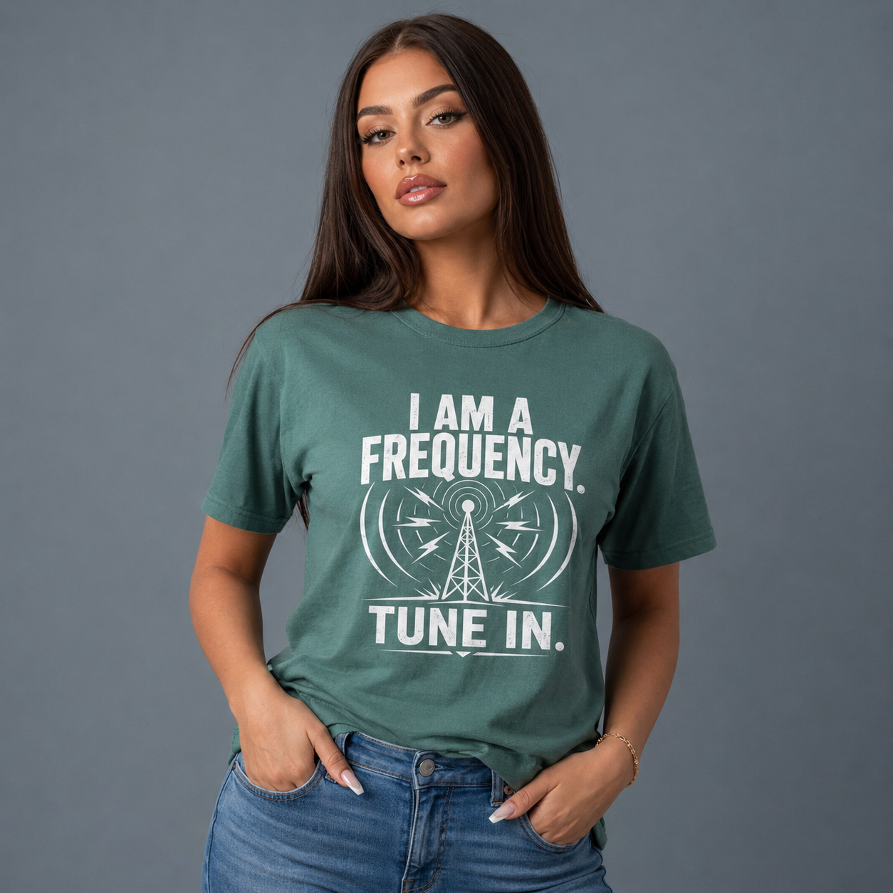 I Am a Frequency Tee — 'Tune In' Signal Tower Graphic T-Shirt