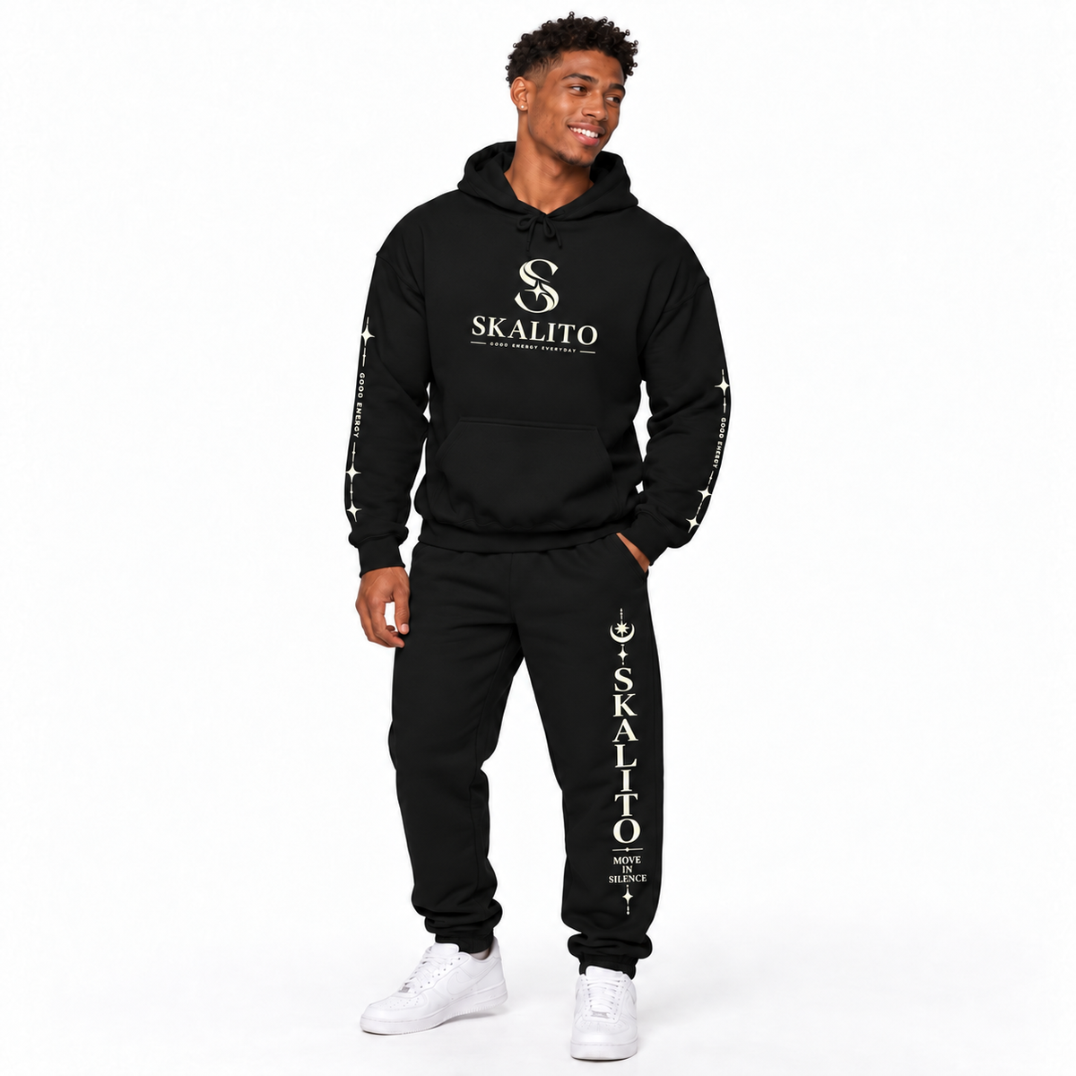 Skalito Logo Sweatpants – Black Joggers with 'SKALITO' Vertical Print