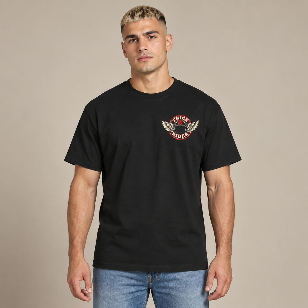 Biker 'Thick Rider' T-Shirt — Retro Motorcycle Pin-Up Tee