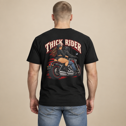 Biker 'Thick Rider' T-Shirt — Retro Motorcycle Pin-Up Tee
