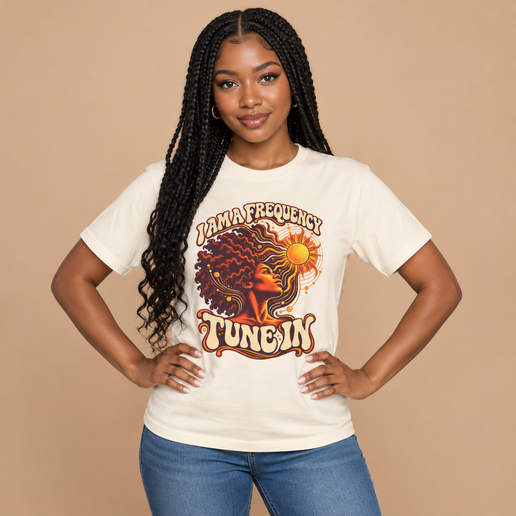 Tune In Retro Sunflower Tee — "I Am a Frequency" Graphic T‑Shirt