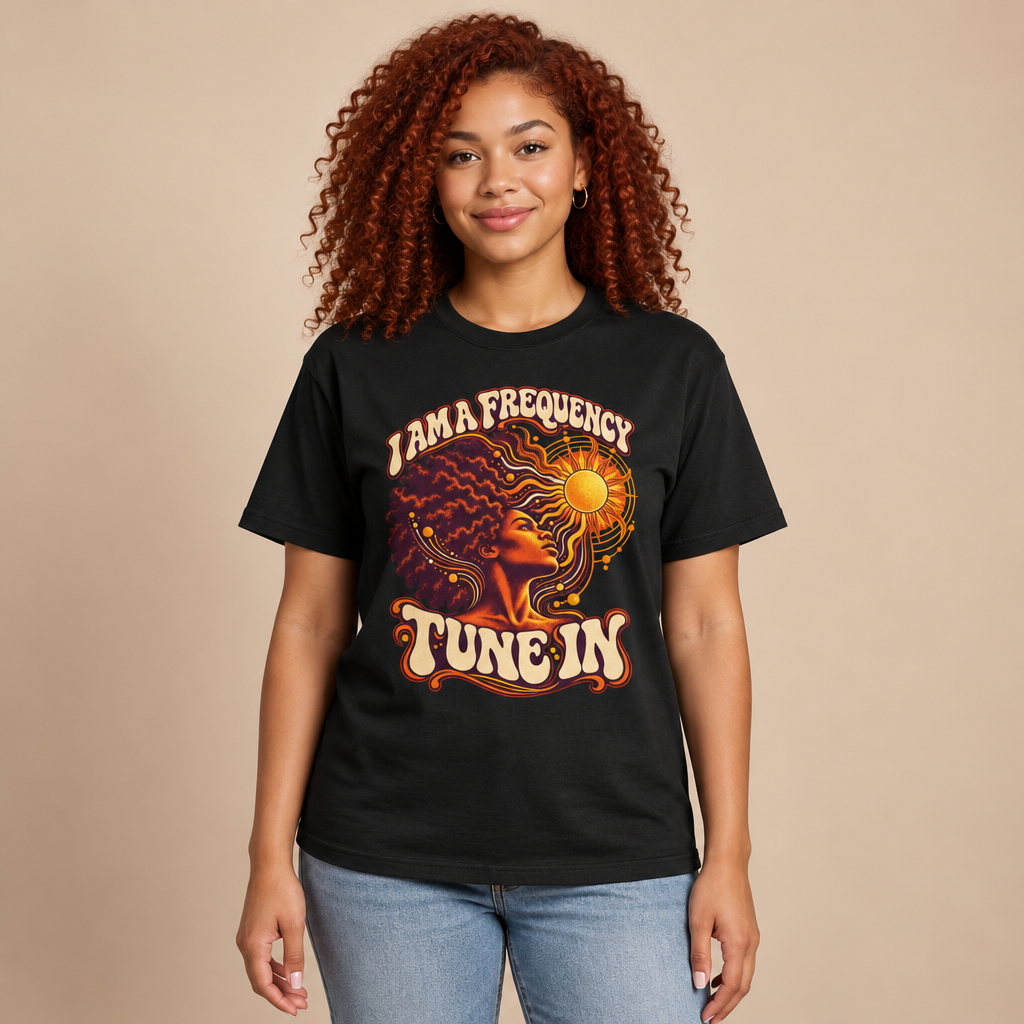 Tune In Retro Sunflower Tee — "I Am a Frequency" Graphic T‑Shirt