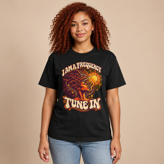 Tune In Retro Sunflower Tee — "I Am a Frequency" Graphic T‑Shirt