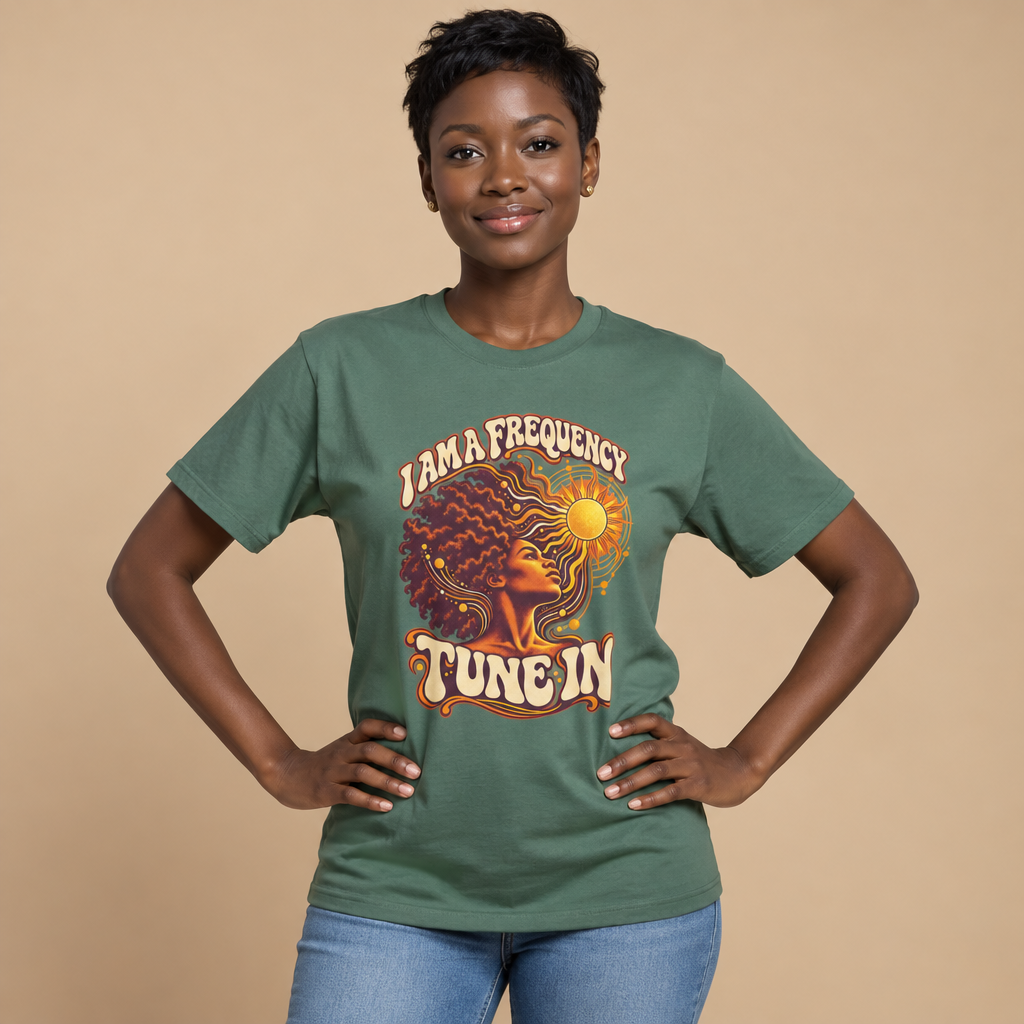 Tune In Retro Sunflower Tee — "I Am a Frequency" Graphic T‑Shirt