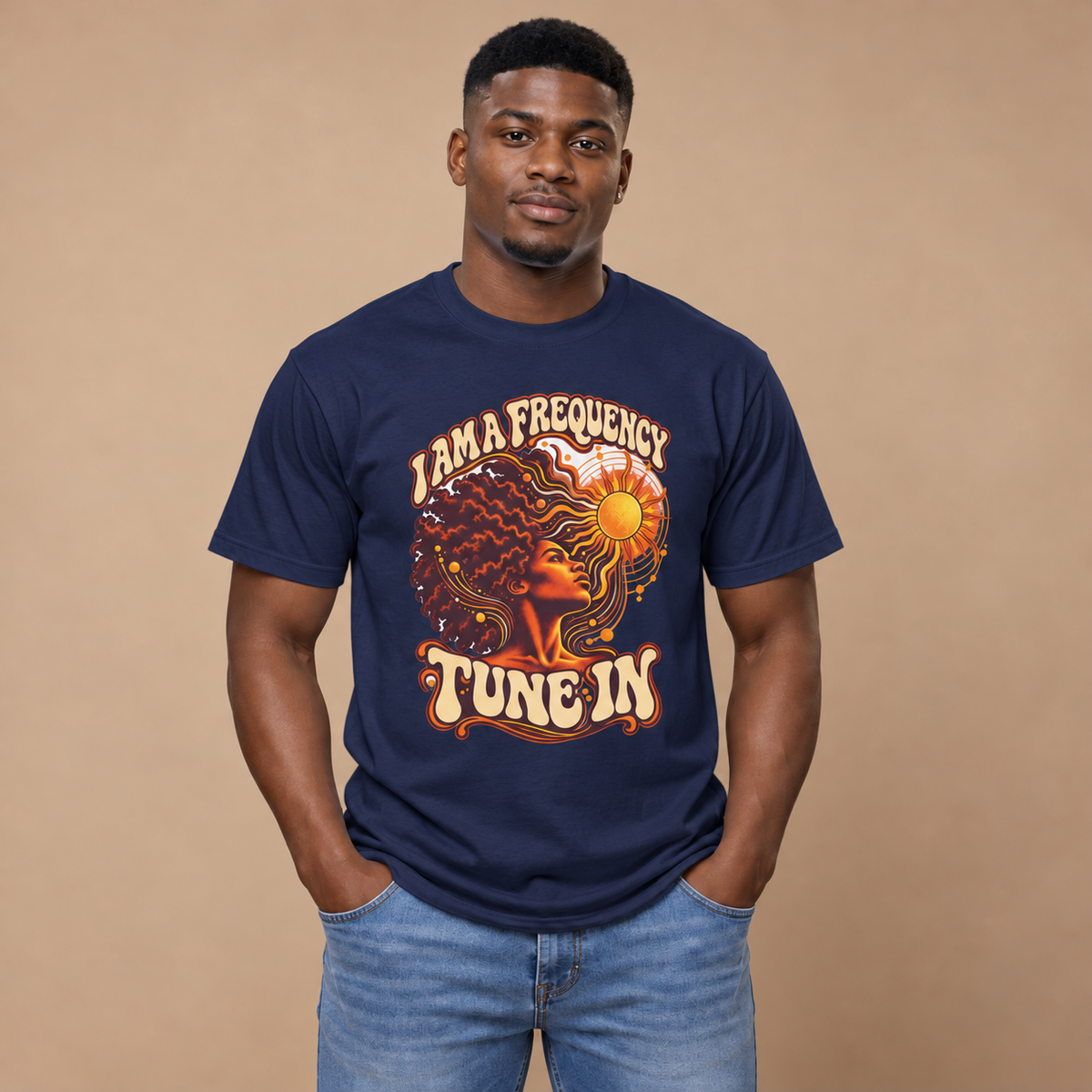Tune In Retro Sunflower Tee — "I Am a Frequency" Graphic T‑Shirt